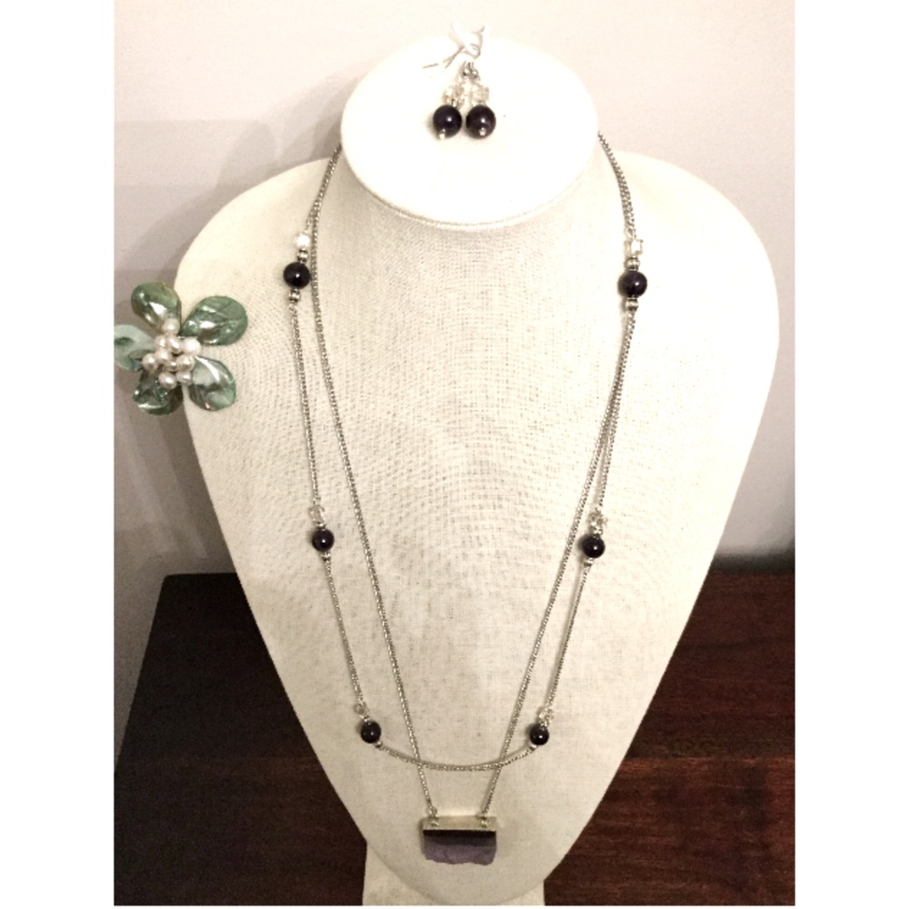Amethyst&Agate Set: Earrings & Two Necklaces